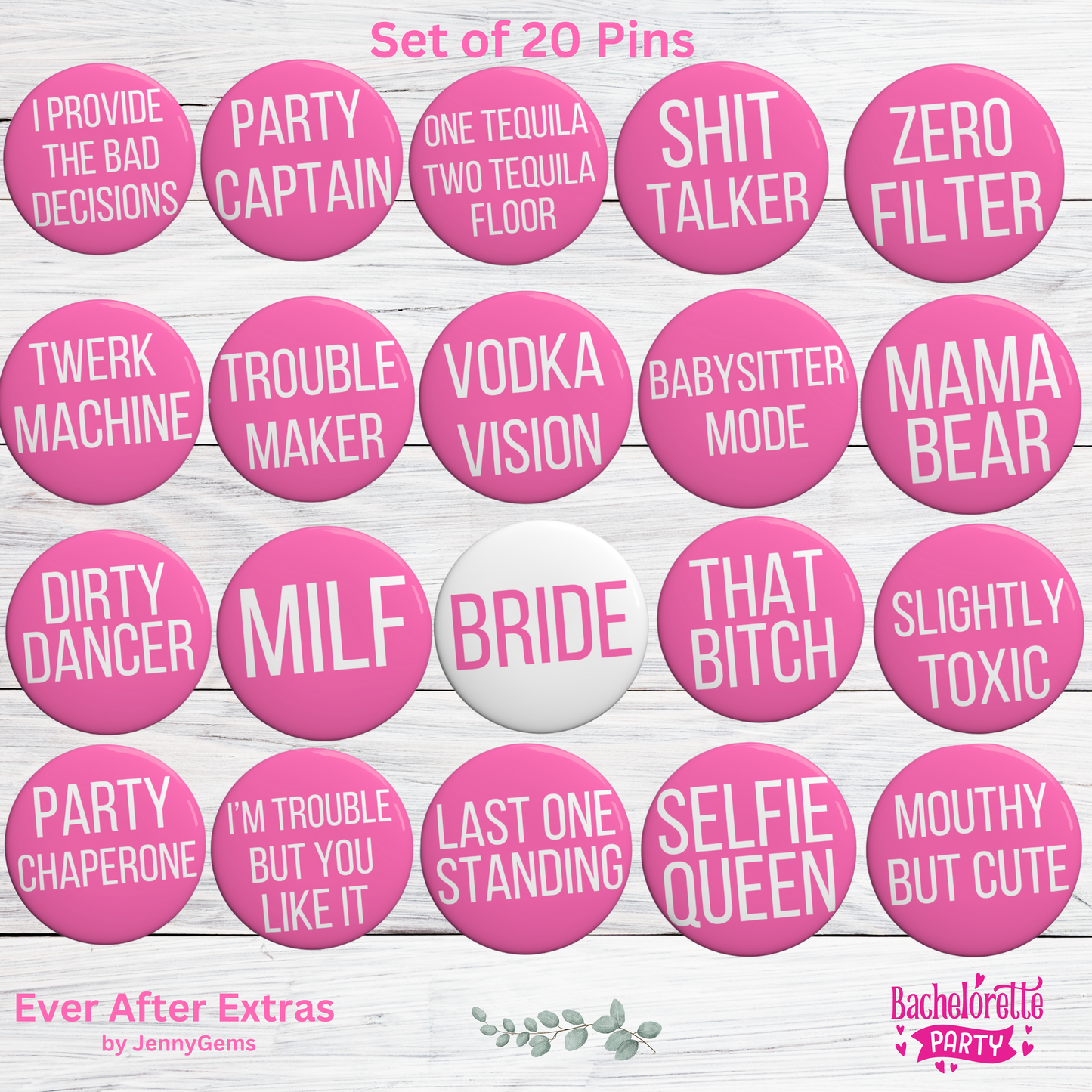 Funny Pins, Buttons Set for Bachelorette Parties