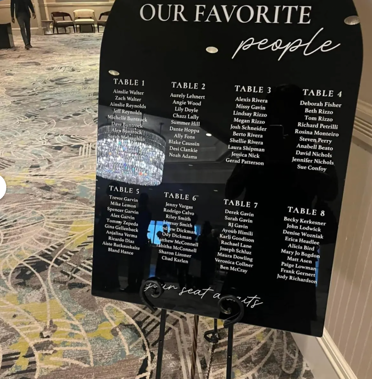 Seating Chart Foam Board, Acrylic Glass, or Wood