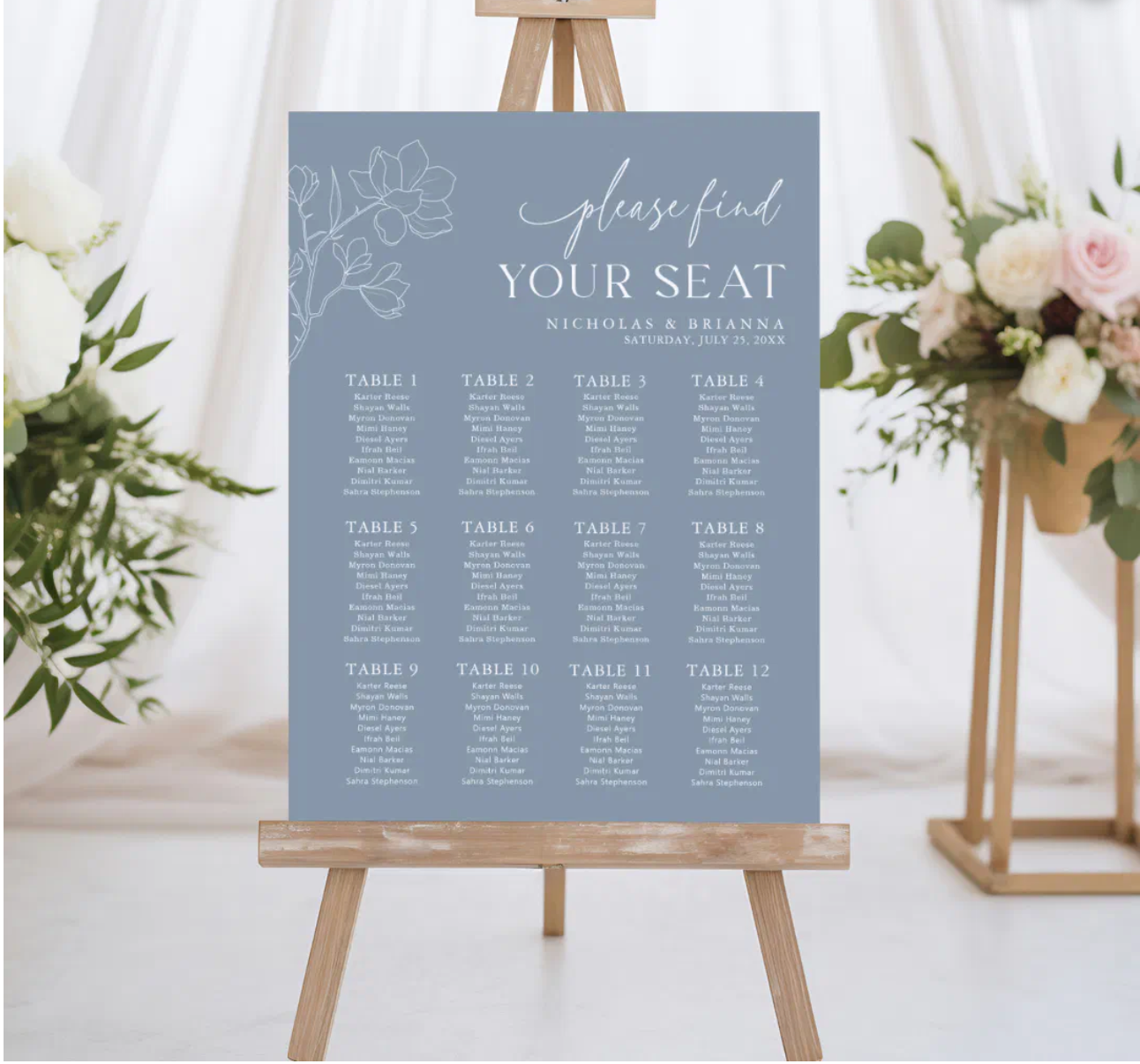 Seating Chart Foam Board, Acrylic Glass, or Wood