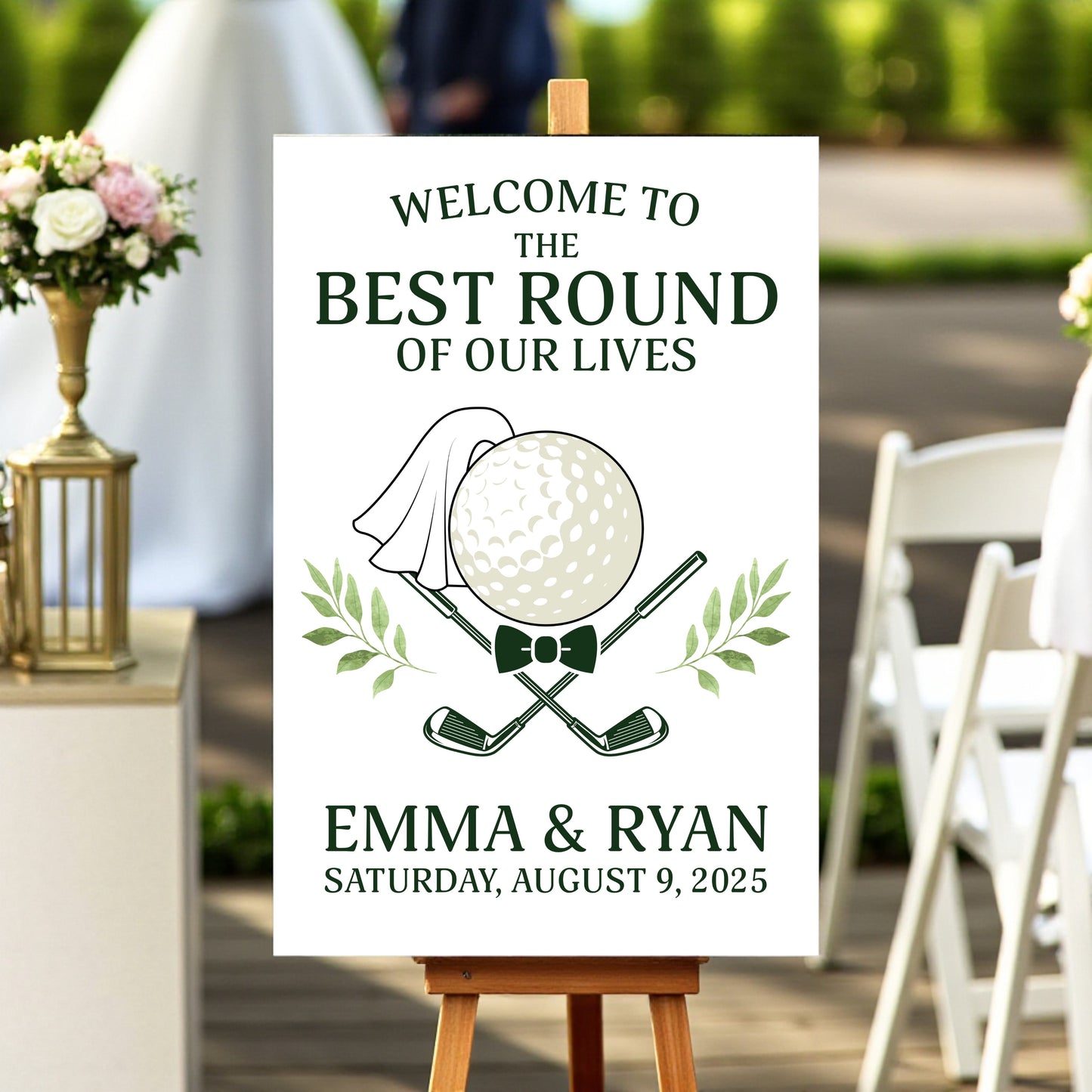 Golf Wedding Welcome Sign – 3x2 Foam Board, Personalized Bride & Groom Names, Golf Themed Wedding Decor, Best Round of Our Lives