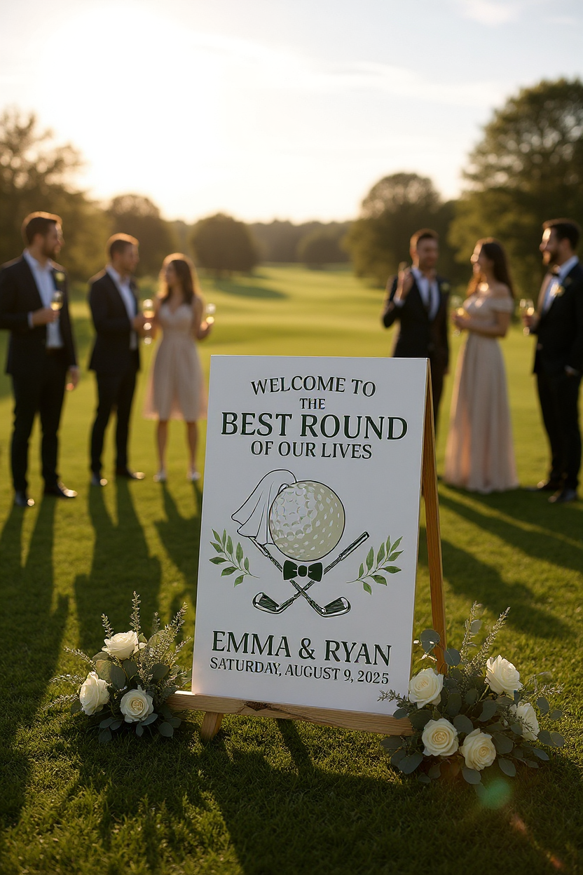 Golf Wedding Welcome Sign – 3x2 Foam Board, Personalized Bride & Groom Names, Golf Themed Wedding Decor, Best Round of Our Lives